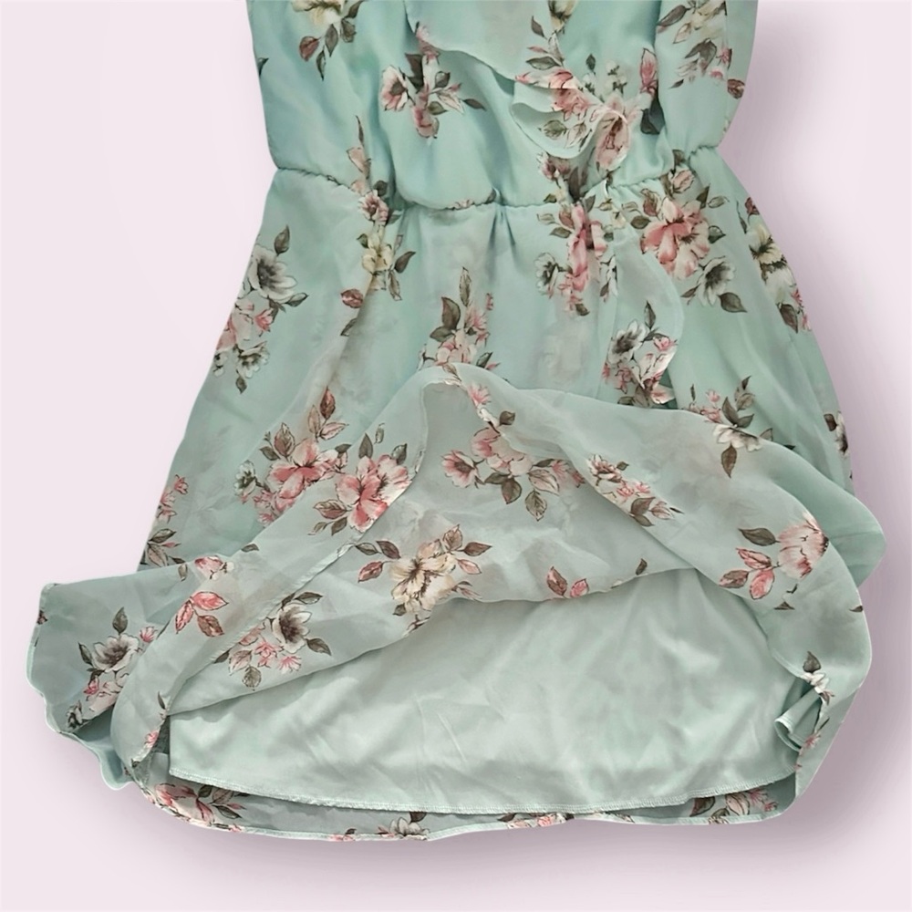 Maurices Flutter Sleeve Chiffon Wrap Mini Dress Mint Green Floral Size Small - Picture 6 of 12